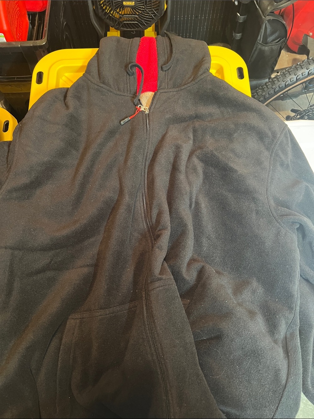 Men's Full-Zip Black Fleece Hoodie with Red Trim